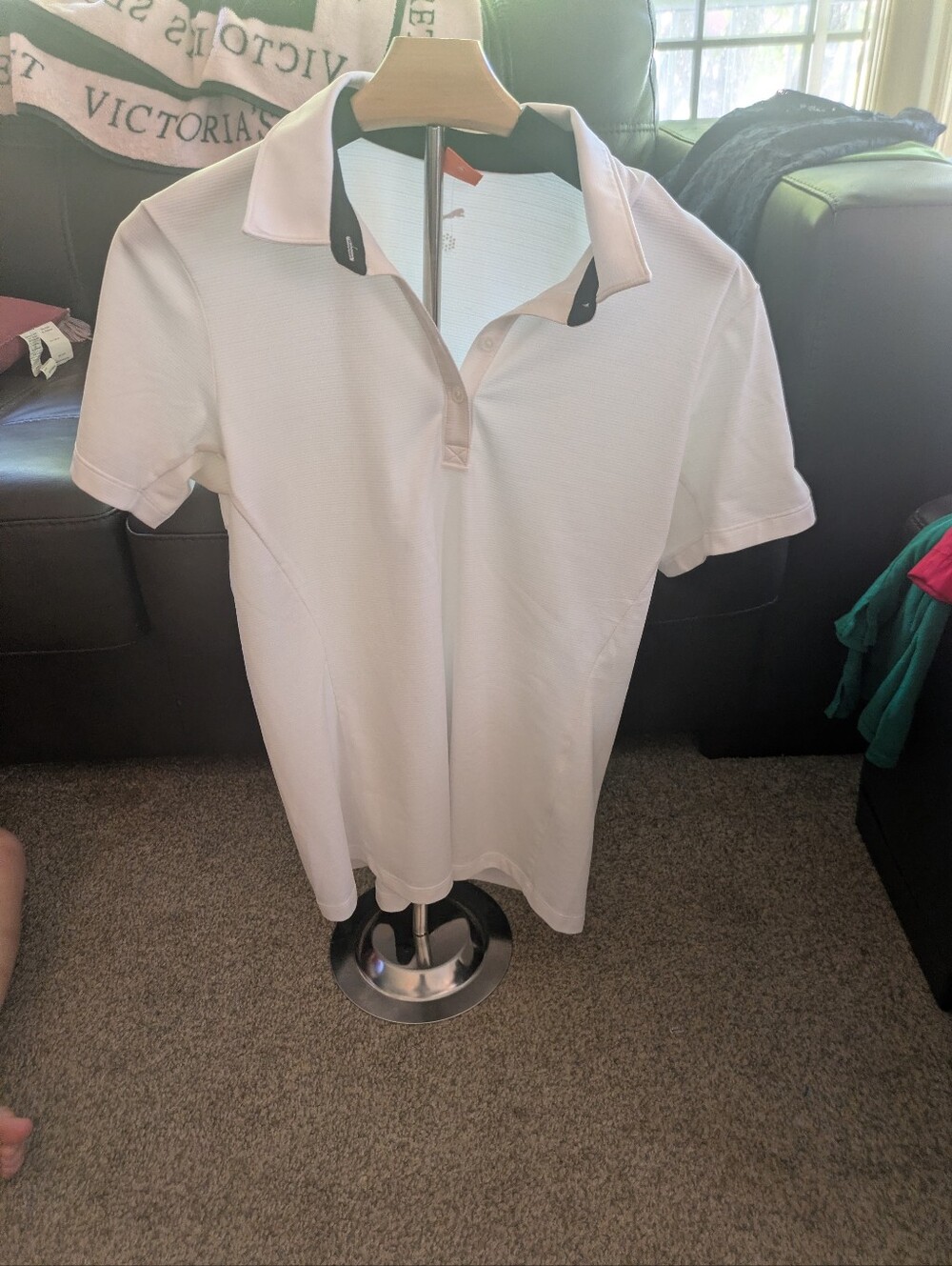 Light White Short Sleeve Polo with Contrast Collar